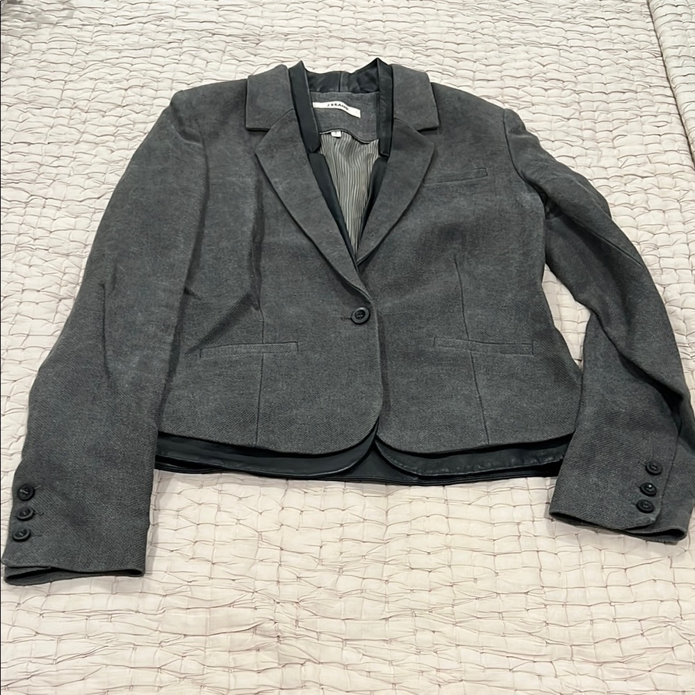J Brand - Women's Gray Linen Blazer w/ Leather trim